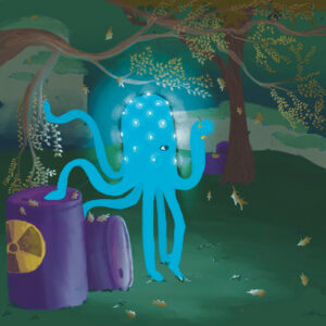 Illustratie gemaakt in Procreate. Fictieve dieren die opladen met radioactiviteit.