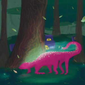 Illustratie gemaakt in Procreate. Fictieve dieren die opladen met radioactiviteit.